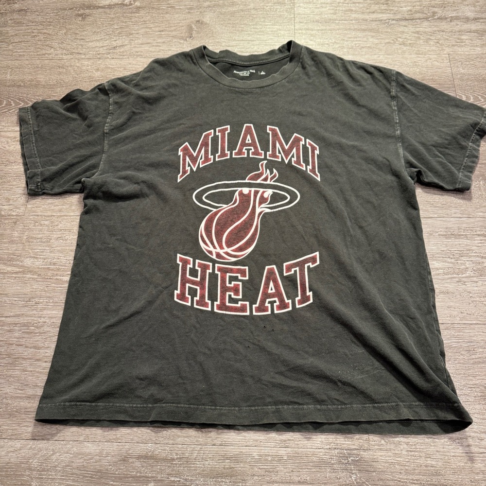 Miami Heat Shirt Mens L Black Abercrombie & Fitch Cotton Vintage Oversized Tee